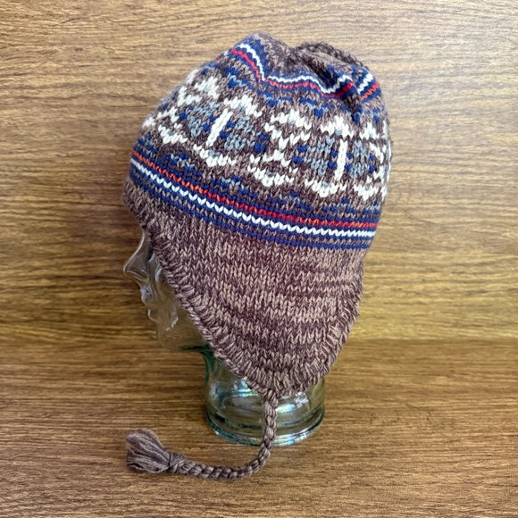 Lands End Peruvian Style Chullo Hat Wool Blend Fleece Lined Earflap Beanie - Picture 5 of 9